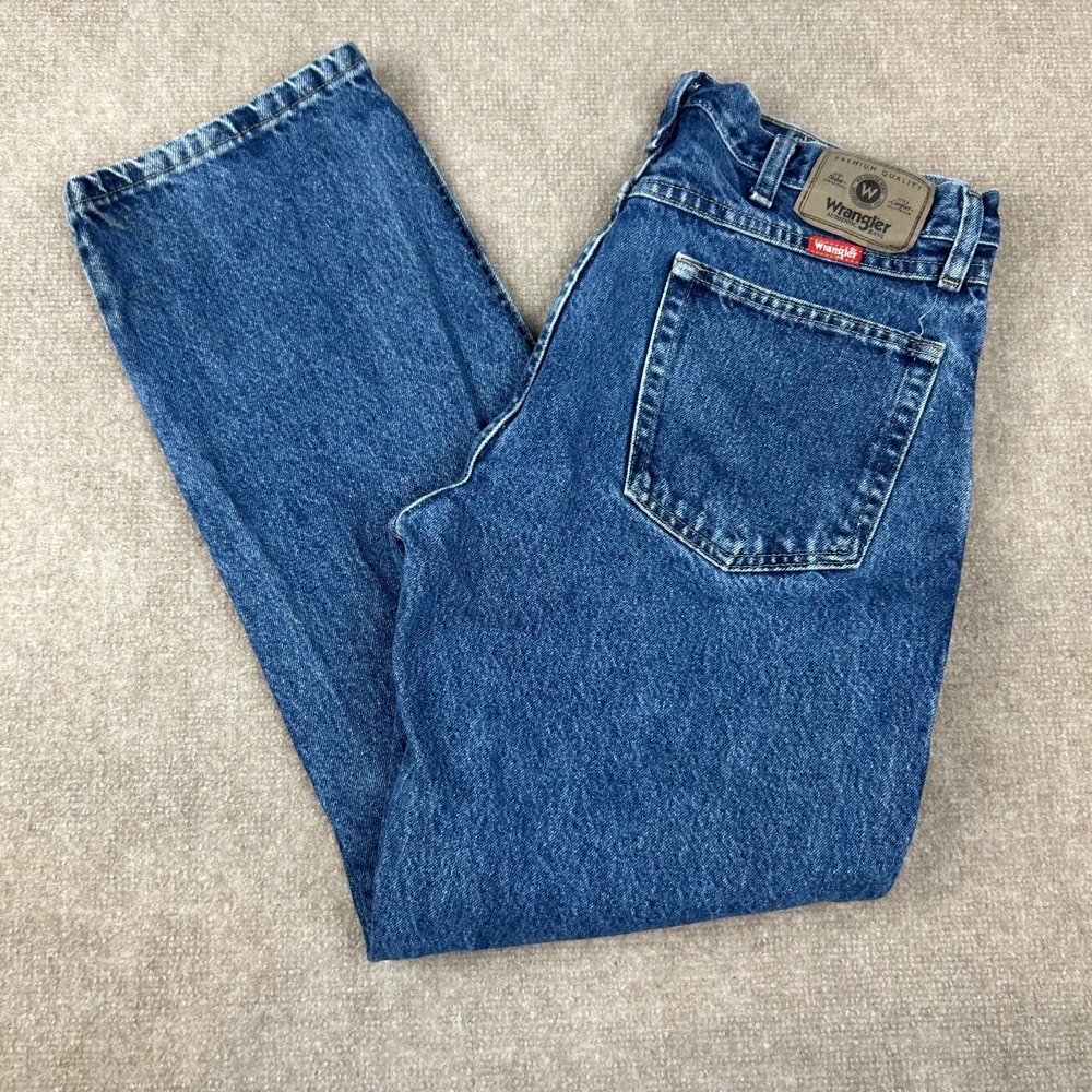 Wrangler Jeans Mens 34x30 Blue Denim Cotton Medium Wash Mid Rise Straight Leg